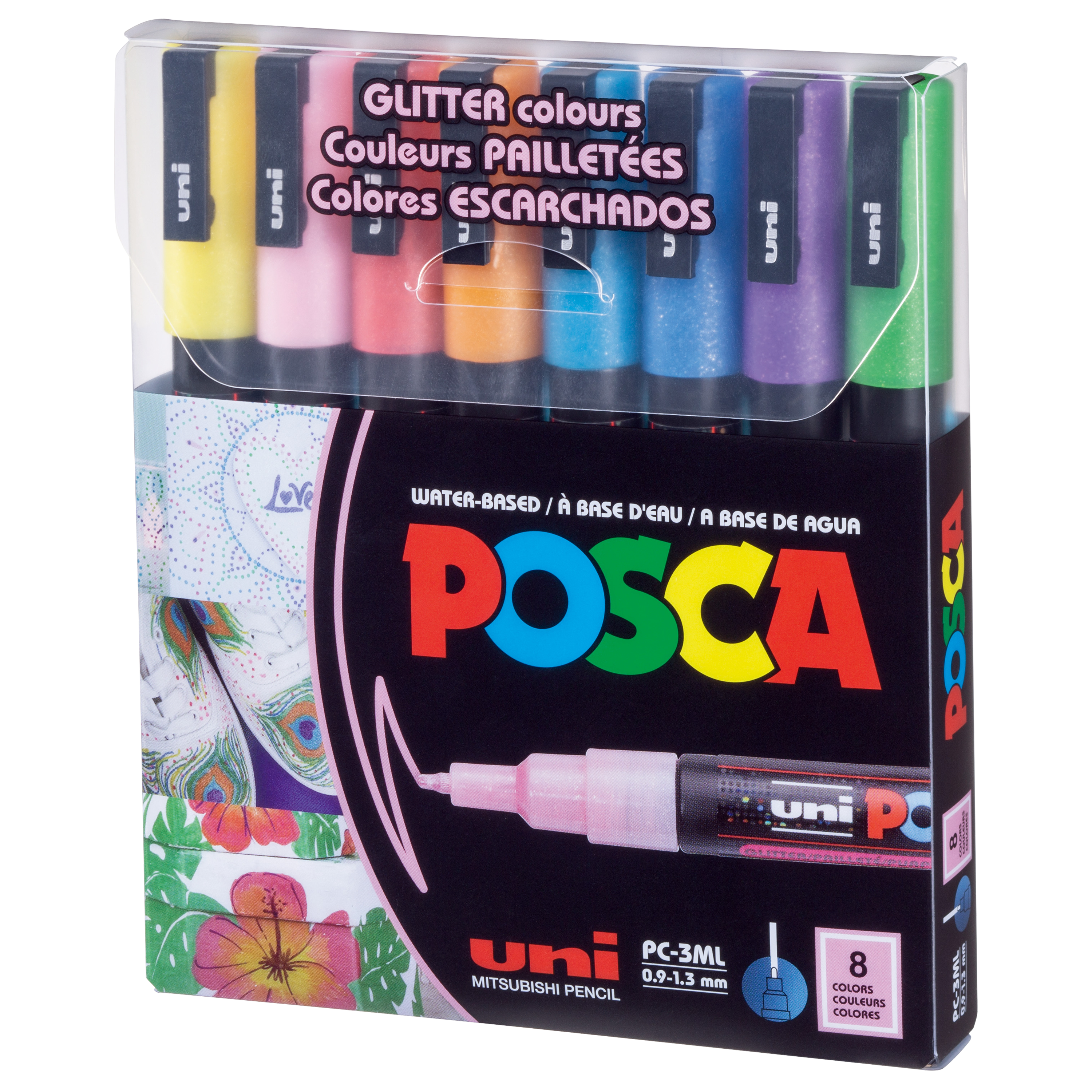 uni® POSCA® PC-3ML, Glitter Color Water-Based Paint Markers (8 Pack)