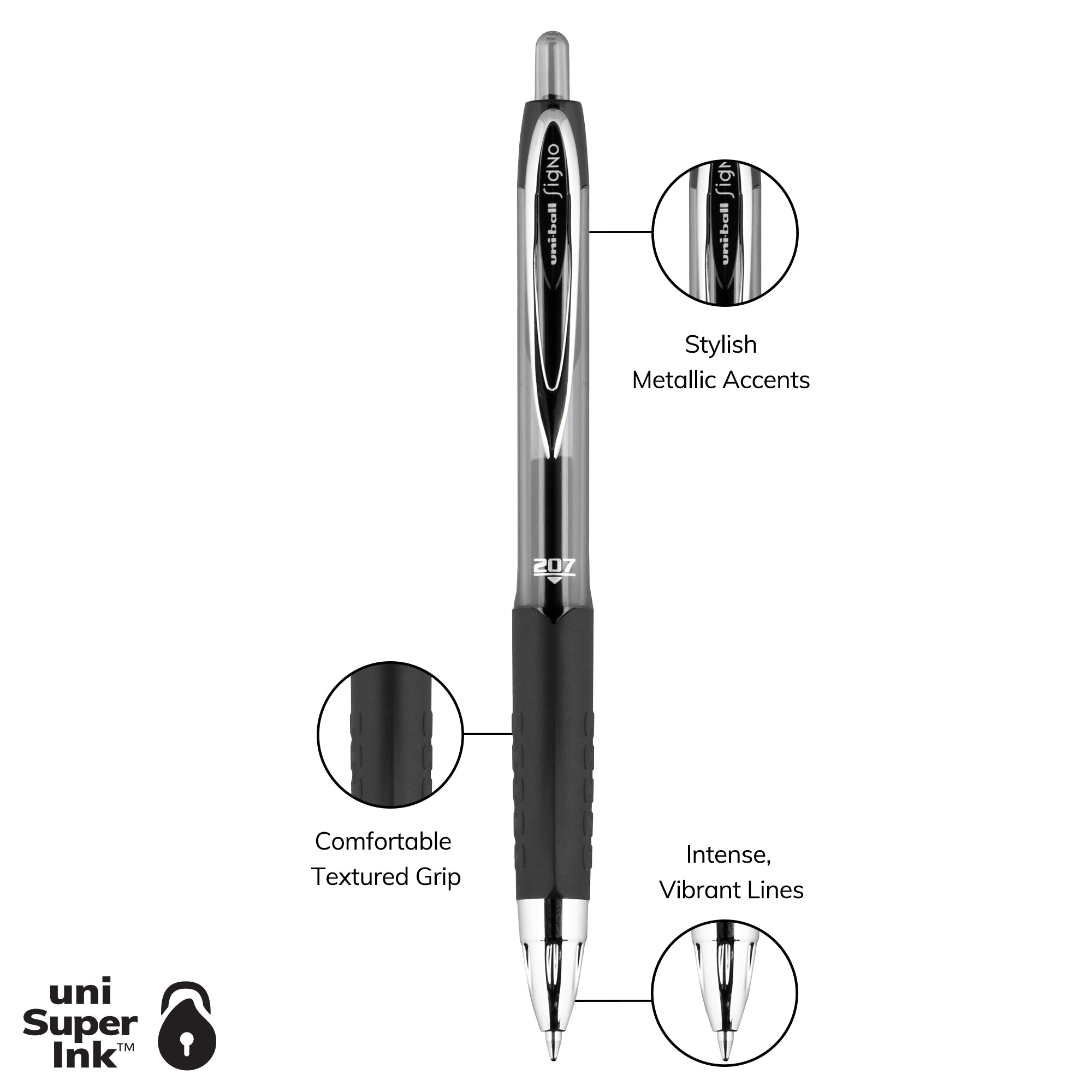 uniball™ 207 Retractable Gel Pens, Assorted, 14 Pack + 2 Bonus Pens