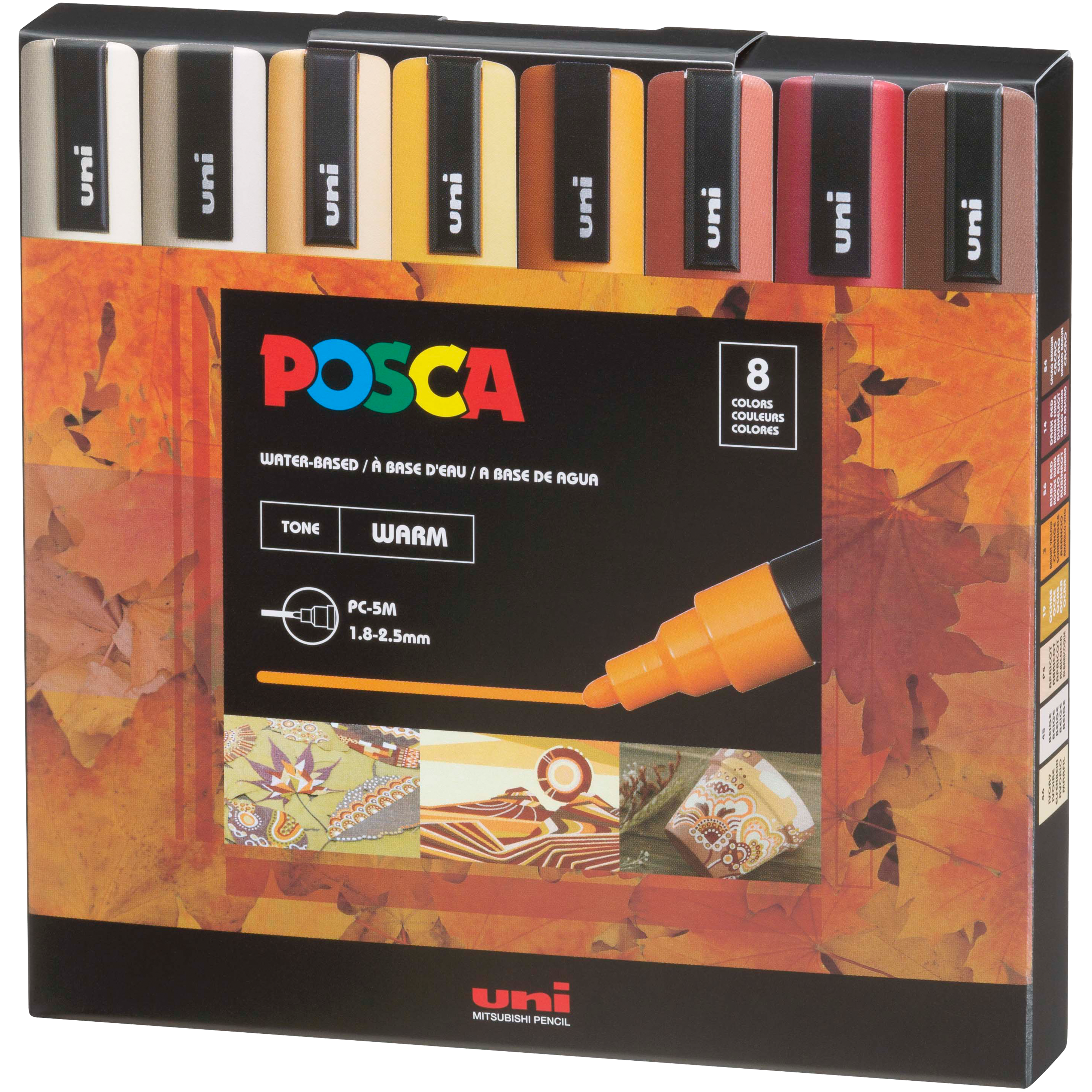 uni® POSCA® PC-5M, Warmtones, Water-Based Paint Markers (8 Pack)
