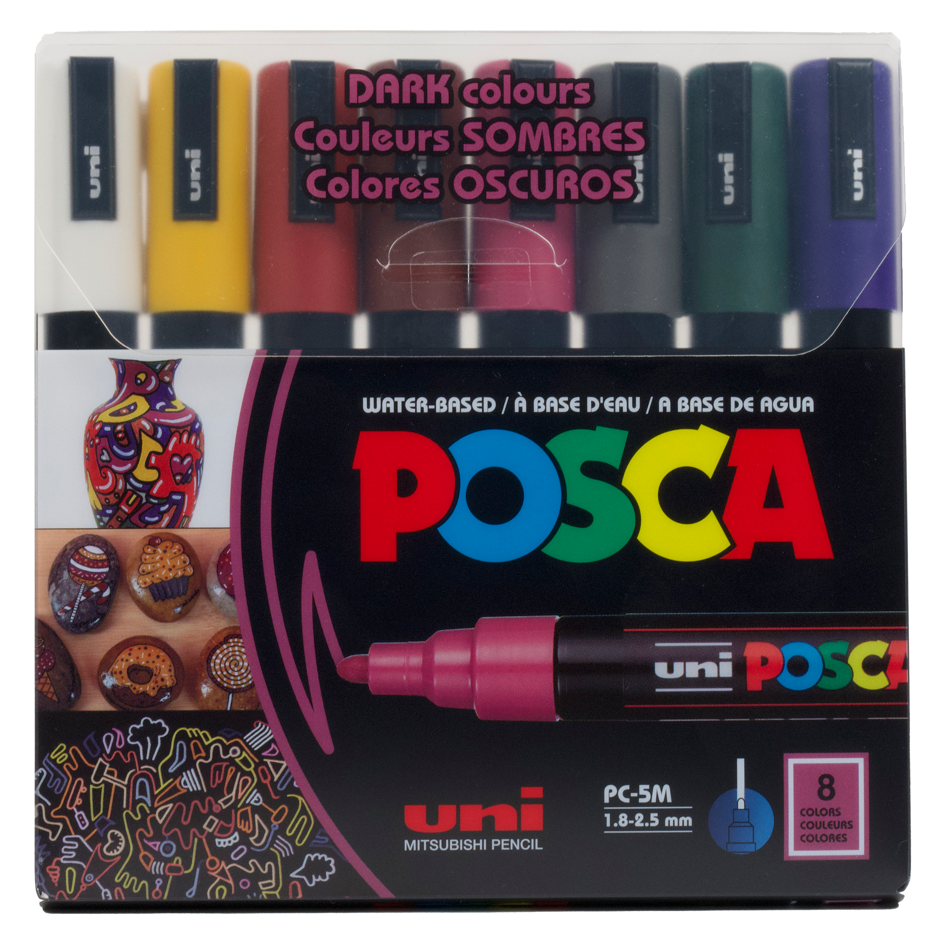Uni Posca Marker Pen 5M Set Of 8 Dark Colors