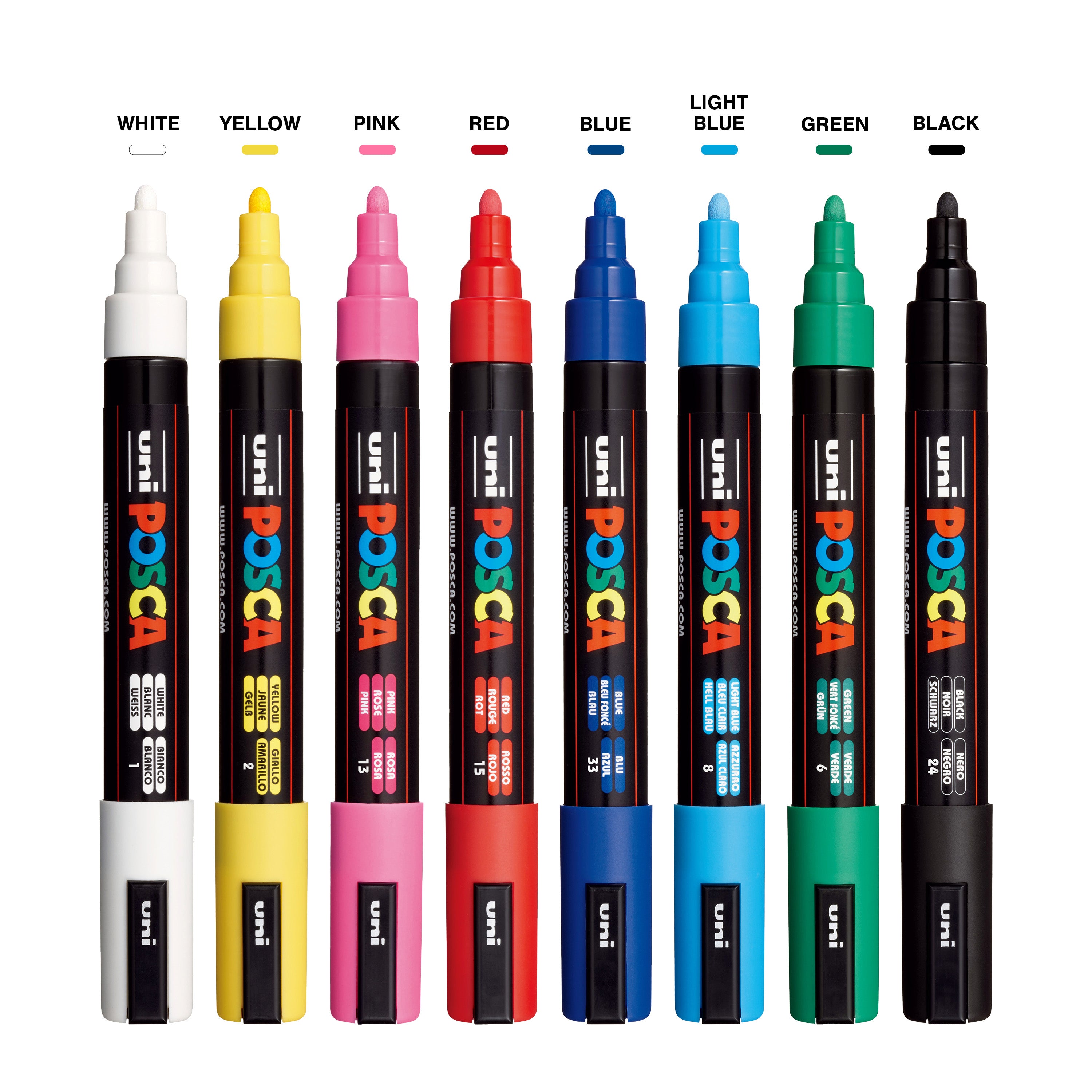 Uni-Posca Paint Marker - Black, Set of 8, Assorted Tips