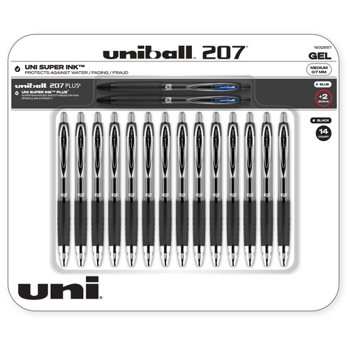 uniball™ 207 Retractable Gel Pens, Assorted, 14 Pack + 2 Bonus Pens